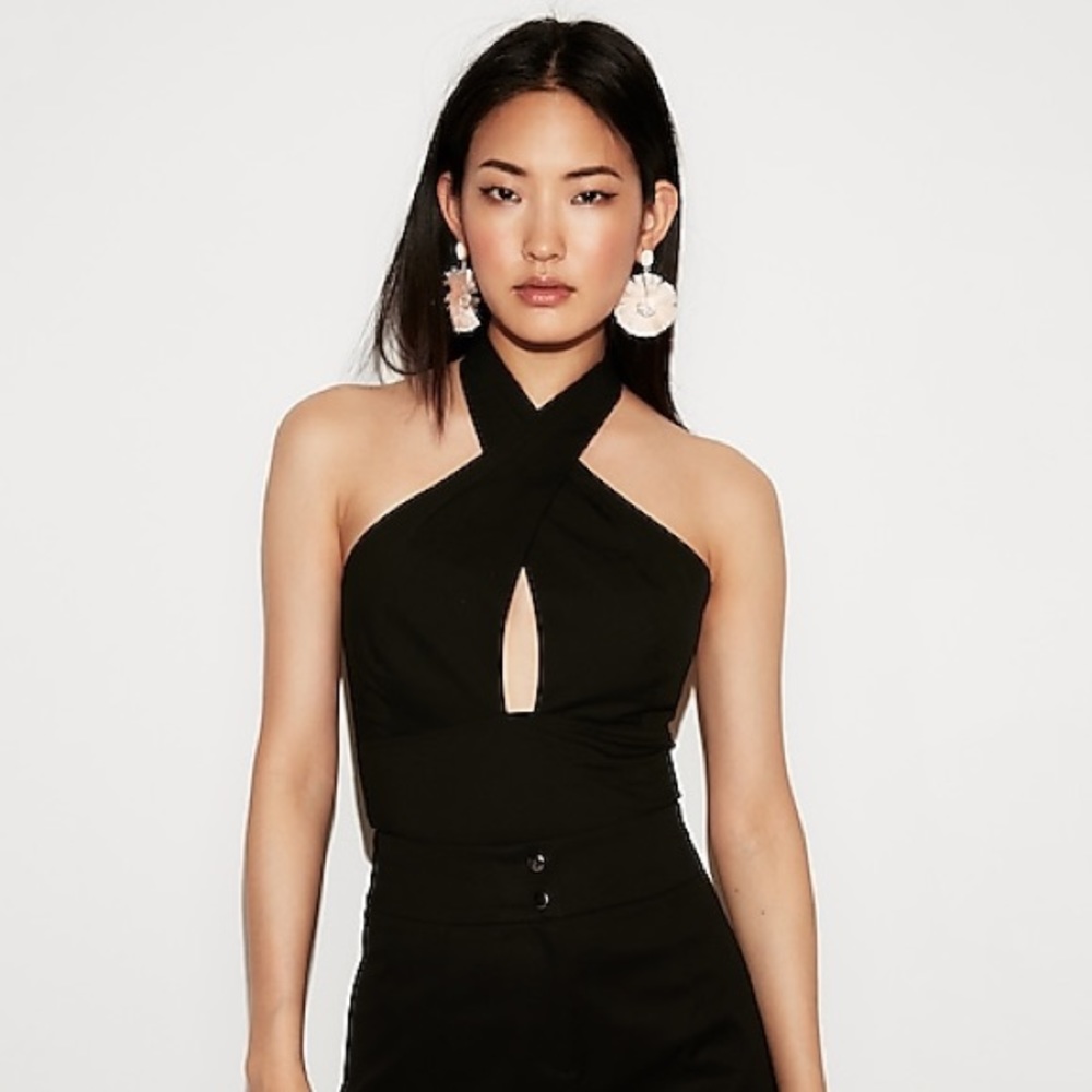 Express across Front Halter Neck Crop Top